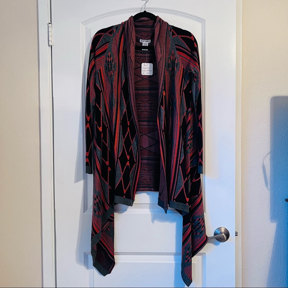 NWT Sisters Brand Open Front Tribal Print Cardigan